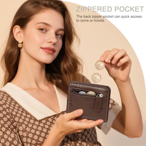 Image of Crocodile Wallets Women Small RFID Blocking Credit Card Holder | Luxury Alligator Faux Leather Thin Bifold Croc Womens Wallet Ladies Mini Purse with Coin Pocket, Coffee