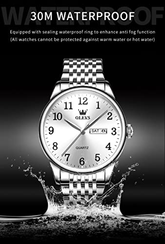 Image of OLEVS Mens Watch Stainless Steel Analog Quartz Watches for Men Day Date Easy Read Diamond Waterproof Dress Luxury Classic Casual Big Face Blue /Black /Gold /Silver Roman Arabic Numerals Men's Wrist Watch