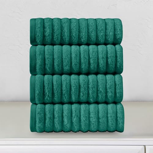 Image of Elegant Comfort Luxury 100% Turkish Cotton Corduroy Ribbed 4 Pack Hand Towel Set 16 x 28 Inch - Absorbent, Super Soft, Quick Dry, Premium Towels for Bathroom, Gym, Spa and Hotel Use, Turquoise