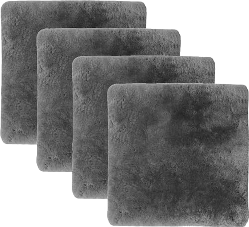Set of 4, Natural Sheepskin for Bed Sores and Skin Irritation | 100% Real Medical Sheepskins with Non-Slip Back for Pain Relief and Discomfort, Wool Seat Pad, Charcoal Grey, 17 in. x 17 in.