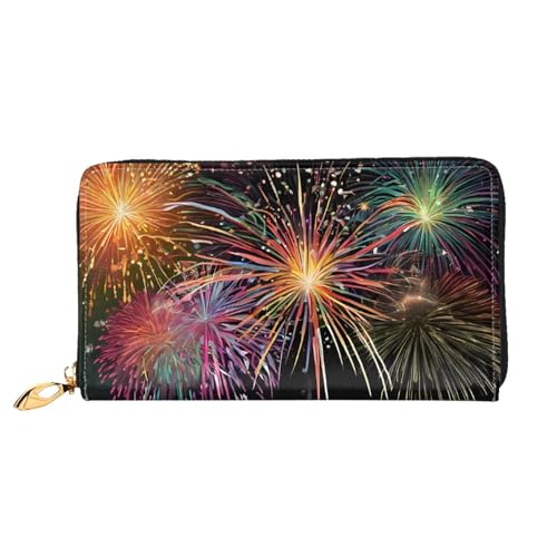 (Explosion Firework 3D) Faux Leather Wallet Long Clutch Zipper Purse Card Holder Travel Coins Cash Organizer Phone Pocket 7.48 x 4.13 x 0.9 inches