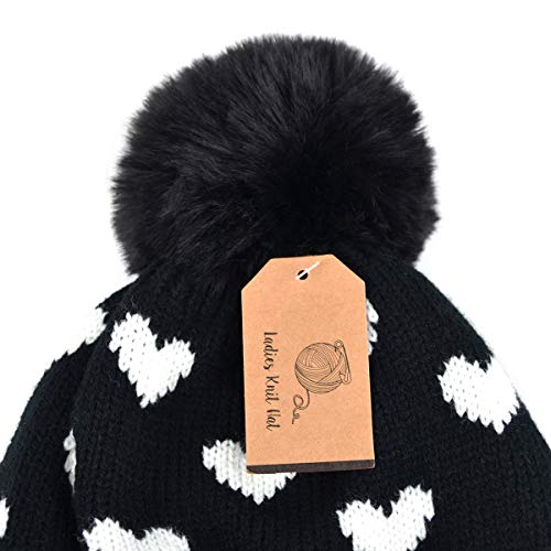 Image of Nollia Women's Pom Pom Knit Winter Beanie for Cold Weather - Warm Fleece - Cable Knit