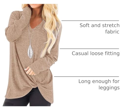 Image of SimpleFun Womens Tops Long Sleeve Shirts V Neck Loose Twist Knot Fall Tunic