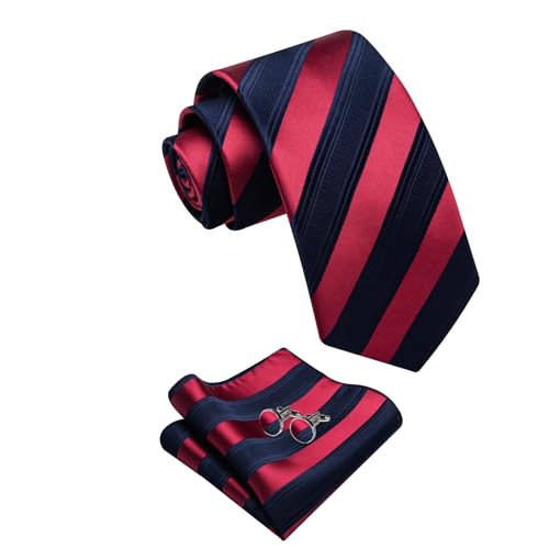 Image of YourTies Striped Ties for Men Classic Woven Silk Necktie with Handkerchief Cufflinks Set Formal Business Party Wedding