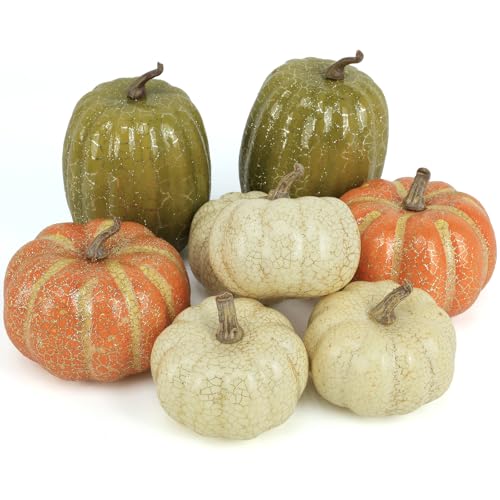 Ghrdopy Fake Pumpkins, 8 Pcs Plastic Pumpkins, Artificial Pumpkins for Decorating Thanksgiving Halloween Seasonal Holiday Decor Decoration-E