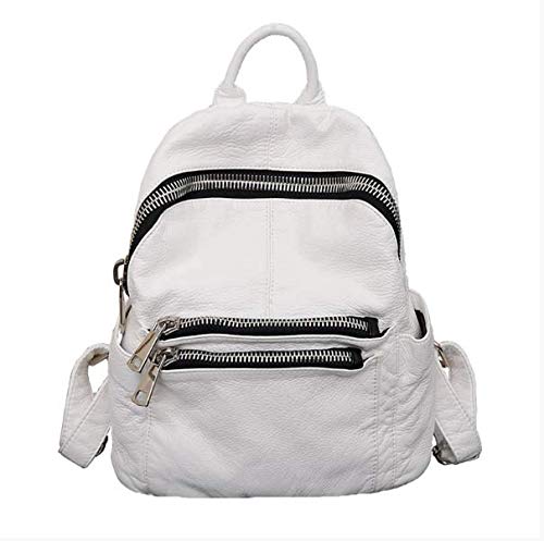 Mochila Femenina Cuero PU Blanco Bagpack Mujeres College Back para Mochilas Escolares