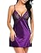 Avidlove Women Lingerie V Neck Nightwear Sexy Satin Sleepwear Lace Chemise Mini Teddy (M, Purple)