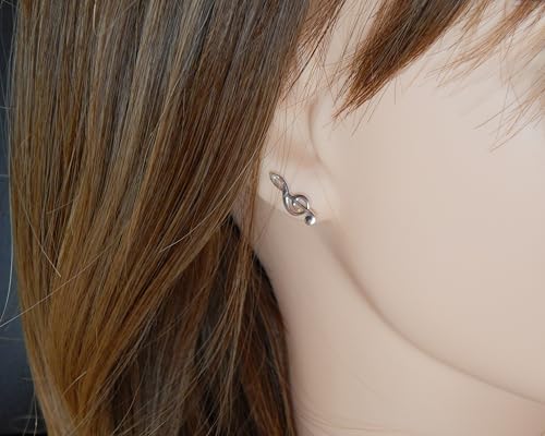 925 Sterling Silver g clef music note Stud Earrings Hypoallergenic, lead & nickel free Safe 74182