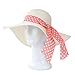 Princess Polka Dot Bow Natural Floppy Wide Brim Straw Beach Sun Hat, Coral Band