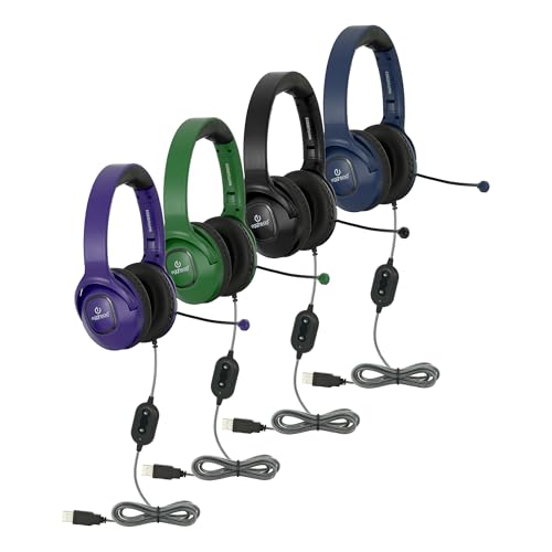 Image of Egghead Premium Foldable USB Headset with Leatherette Cushions, Adjustable Headband, 360 Pivoting Microphone, and Resealable Storage Bag, Pack of 10