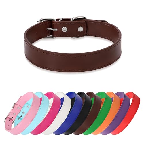 Azinoo Brown Soft Leather Dog Collar for Small,Medium, Large Dog, Comfortable and Adjustable (Wide: 0.55'' for Dog's Neck: 9''~12'', Brown, S)