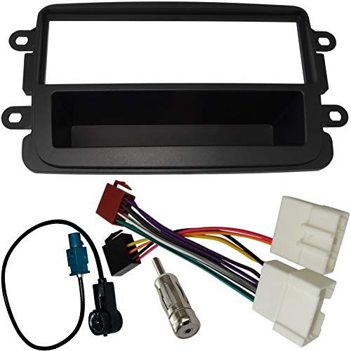 AERZETIX - C40940A - 1DIN Façade Faisceau Adaptateur d'antenne autoradio Gris foncé - Compatible avec Dacia Dokker 2012-2019 Duster I 2013-2017 Lodgy 2012-2019 Logan II 2013-2017 Sandero II 2012-2017