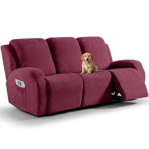 VANSOFY Stretch Recliner Couch Coversr, 8-Pieces Slipcover,Wine