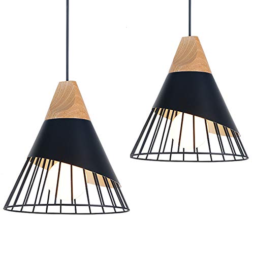 Suspension Luminaire Vintage, Bois Métal design lampe plafonnier Industrielle en luminaires suspension Abat-jour 27 Applique d'Eclairage pour salle à manger Cuisine