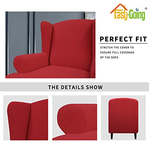 Image of Easy-Going Stretch Large Wingback Chair Sofa Slipcover Christmas Red