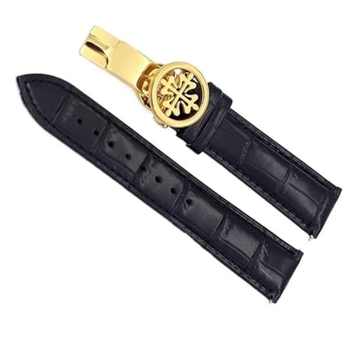 Bracelet montre cuir Patek Philippe 20mm noir fermoir acier inoxydable homme femme