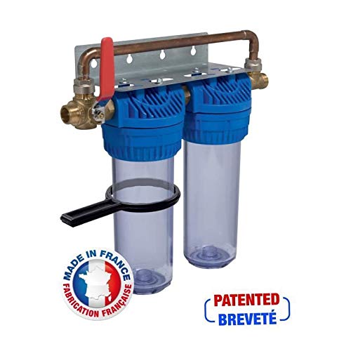 AQUAWATER - 104041 - Station filtre double avec cartouches de filtration et anticalcaire/ anticorrosion - Facilité de raccordement inégalée - Durée des cartouches : 24 mois