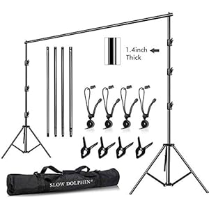 SLOW DOLPHIN 10 x 10Ft Photo Video Studio Heavy Duty Adjustable Muslin Backdrop Stand Background Support System Kit for Photography with Carrying Bag 8 Pcs Clip Clamps