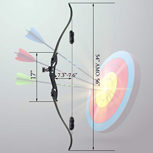SinoArt 56" Recurve Bow with 30" Max Draw 30 35 40 45 50lb Draw Weight Right Hand Outdoor Hunting Bows&Arrows Archery Set (Black) (45LB)