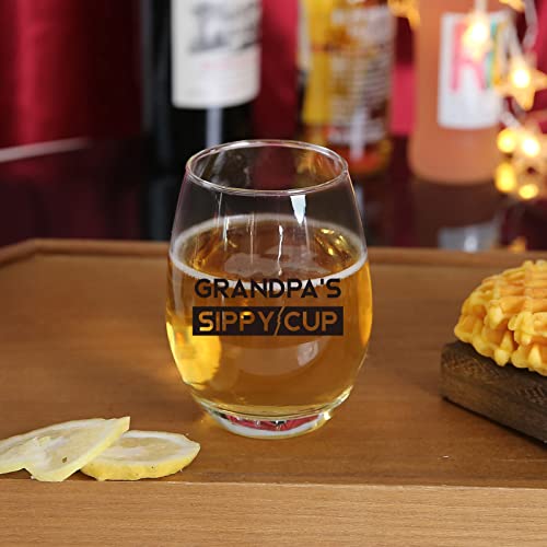 Jogskeor Grandpa's Sippy Cup Wine Glass For Christmas Birthday Fathers Day Clear Stemless Wine Glass Grandpa Funny Gifts For Grandpa From Grandchildren Granddaughter Daughter Son Wine Glasses 15Oz #TOP1