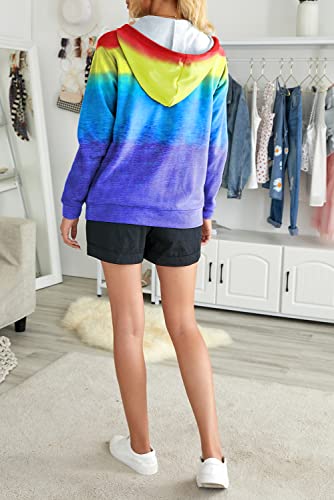 Yocur Women Zip Up Sweatshirt Loose Casual Tunic Color Block Thin Sweater Trendy Hoodie Rainbow Xl #TOP2