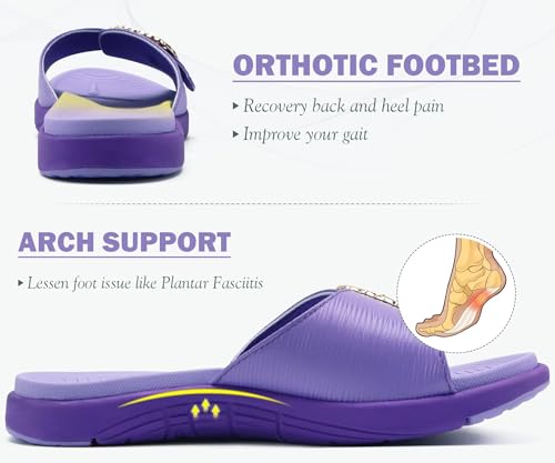 Image of COFACE Womens Dressy Orthotic Slides Lightweight Yoga Mat Thick Cushion Recovery Walking Sandals Adjustable Slip On Slippers with Comfortable Plantar Fasciitis Arch Support