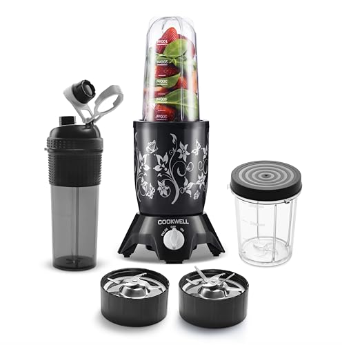 Image of Cookwell Bullet Mixer Grinder (Midnight Black, 3 Jars, 2 Blades)