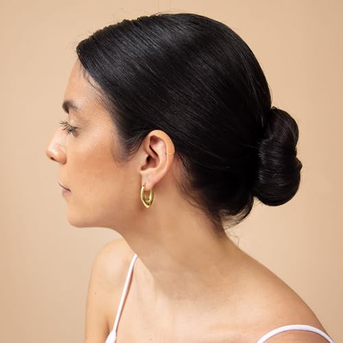 Amberta Solid 925 Sterling Silver Chunky Hoop Earrings for Women | Lightweight Thick Dome Oval Gold Hoops2