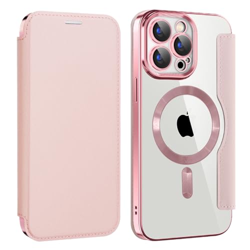 Coque iPhone 15 Pro Max portefeuille MagSafe rose à blocage RFID