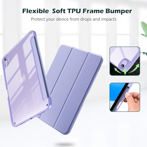 ProCase Funda para iPad 11ª Generación A16 2025 11" / iPad 10ª Generación 2022 10.9", Capa Trifold Delgada Translúcida con Soporte para Lápiz Resistente y Elegante -Púrpura Claro