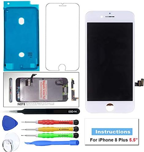 QIANZEY666 Compatible with iPhone 8 Plus LCD Screen Replacement White 5.5 inch,3D Touch Screen Digitizer Assembly with Complete Repair Tools and Screen Protector