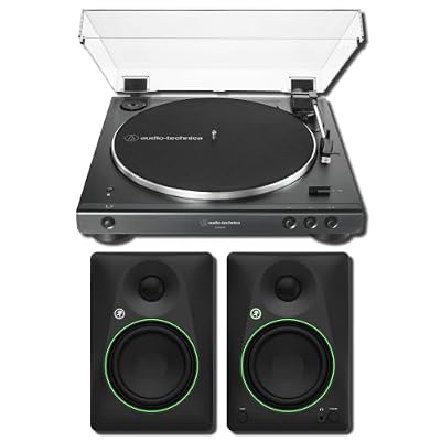 Audio-Technica AT-LP60XBT-BK Automatic Bluetooth Turntable Bundle with Mackie CR5BT 5.25-Inch Powered Studio Monitors — Wireless Vinyl Record Player for Vinyl Listening, Home Studio, Desktop Audio
