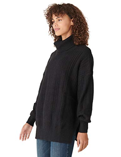 Lucky Brand Women's Long Sleeve Turtleneck Textured Stitch Sweater, Lucky Black, S #TOP2