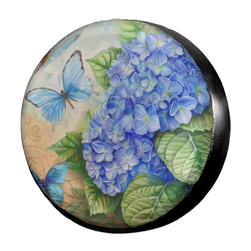 Image of Dujiea Hydrangea and Butterflies Spare Tire Cover, Universal Wheel Tire Cover Waterproof Dust-Proof Tire Protectors for Trailer Rv SUV Truck Camper and Many Vehicle 14 15 16 17 Inch