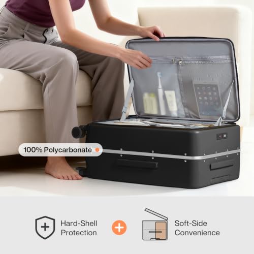 Image of mixi 26 Inch Large Checked Luggage PC Hard Shell Suitcase Top Opening Aluminum Frame Travel Suitcases with Wheels, Black