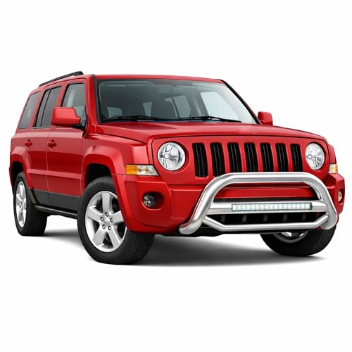 Image of Black Horse MAX Beacon Bull Bar No Skid Plate Stainless Steel Compatible with 2008-2017 Jeep Patriot-MAB-JEB9001S