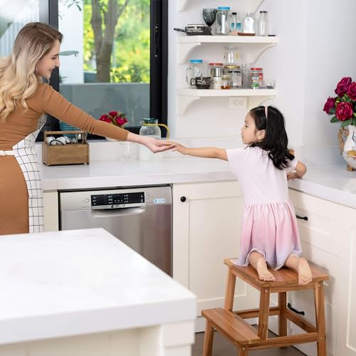 Lestar Wooden Step Stool, Solid Wood Bed Step Stool, Kids Multi-Purpose 2 Step Stool for Kitchen, Bed, Bathroom