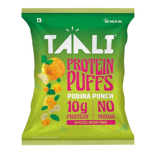 Image of Taali Jowar & Protein Puffs | 60 gm (Pack of 12) | Pudina Punch | Healthy Roasted Tasty Snacks, Ready to eat | 100% Veg., Gluten free products,No Cholesterol, No Trans-Fat