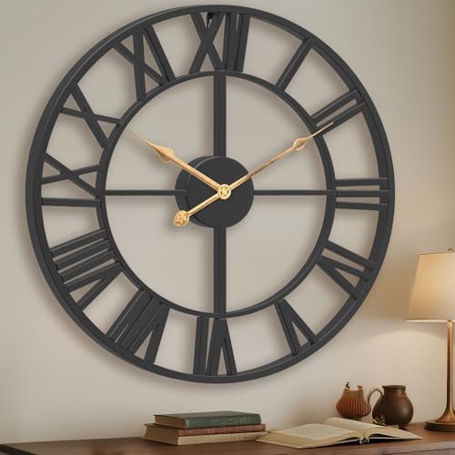 Pytha Sight Large Wall Clock,60CM Black Big Skeleton Modern Decorative Roman Numerals Silent Vintage Wall Clocks for Living Room,Kitchen,Bedroom,Office,Fireplace,Home - Image 7