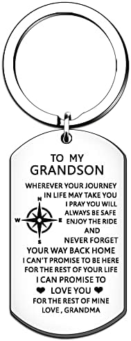 HULALA Grandson Keyring Key Rings Gifts From Grandma For Men Boys Birthday Christmas Wherever Your Journey In Life May Take You I Pray You Will Always Be Safe