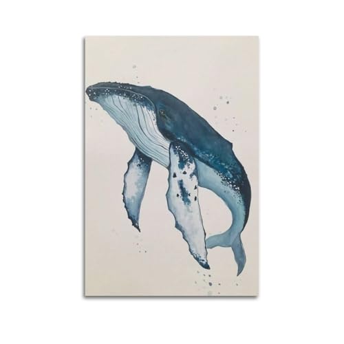 ASDJWAUEYWEH Póster de ballena azul en lienzo para decoración de pared, arte vintage, decoración estética para sala de estar, dormitorio, 30 x 45 cm, estilo sin marco