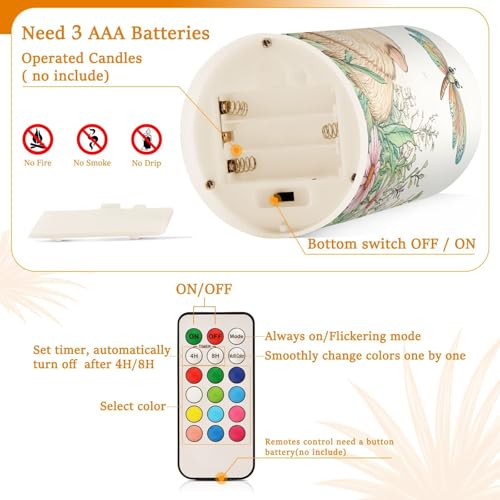 Image of ALAZA Guinea Pig Dragonfly Flower Spring Flickering Flameless Candles Battery Operated with Remote Timer,Tea Light Candles LED Pillar Votive Candles Set of 2 for Outdoor Indoor Decorations