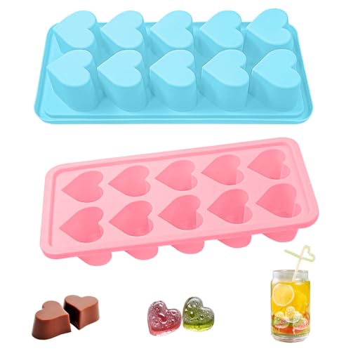 XNJIHWA 2 Piezas Molde de Cubitos de Hielo de Corazón Bandeja de Cubitos de Hielo Silicona Cubitera con Forma de Corazón para Cócteles,Whisky,Vino,Zumo,Chocolate