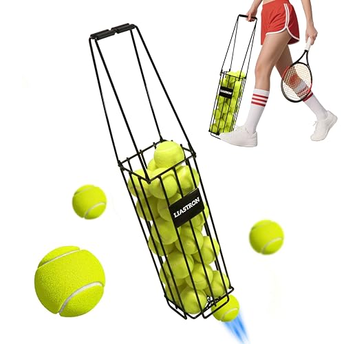LIASTRON Tennis Ball Hopper Basket Pickleball Picker Upper Pickleball Ball Basket Pickup Hopper Retriever Collector for Balls for Easy Picking Metal Durable Portable Large Capacity Coaches Training