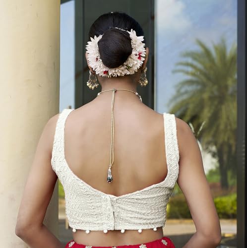Image of Vihu Fashion Women's Readymade Fancy Potli Pattern Blouse Embroidery Lucknowi Work Sequence Work Indian Ethnic Designer Sleeveless Blouse Readymade Sweetheart Neck Blouse Women Blouse