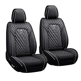 LPDK Fit for Cadillac Escalade Car Seat Covers Front Set 2pcs with Waterproof Leather,Lumbar Muscle Pain Healing Function,Airbag Compatible Automotive Breathable Seat Protectors(Black)
