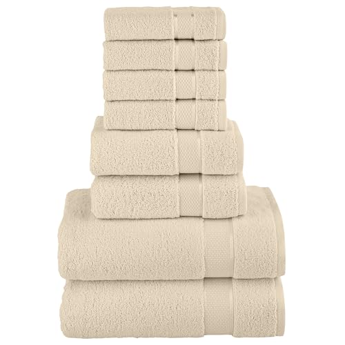 Image of Elegant Comfort Premium Cotton 8-Piece Towel Set, Includes 4 Washcloths, 2 Hand Towels and 2 Bath Towels, 100% Turkish Cotton - Highly Absorbent and Super Soft Towels for Bathroom, Ivory