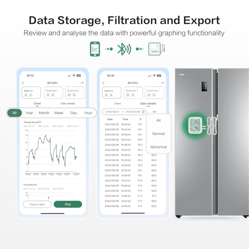 Image of Freshliance Temperature Humidity Data Logger Recorder Bluetooth with 2pcs External Probe, Digital Refrigerator Thermometer Hygrometer, Remote Data Recording Analysis Alarm by Smart APP,BlueTag TH30R-I