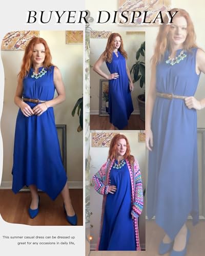 Image of AUSELILY Summer Dresses for Women 2026 Casual Sleeveless Sundress Asymmetrical Hem Tank Midi Dress with Pockets