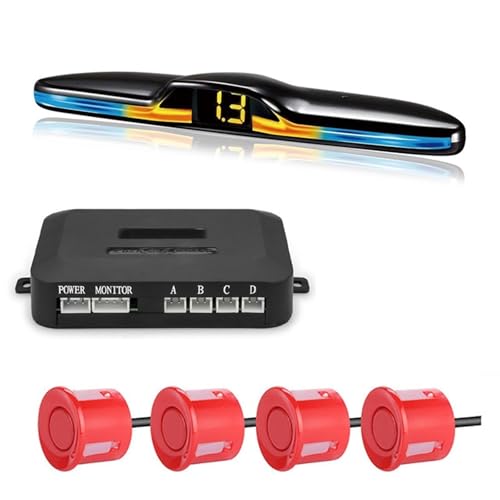Aparcamiento asistido Sistemas Sensores Estacionamiento Kit Pantalla Monitor Parktronic Retroiluminado Asistente Detector Marcha Atrás Sensores Estacionamiento(Red)